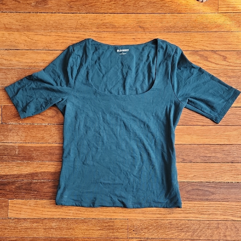 Old Navy Square Neck Deep Teal Short Sleeve Tee